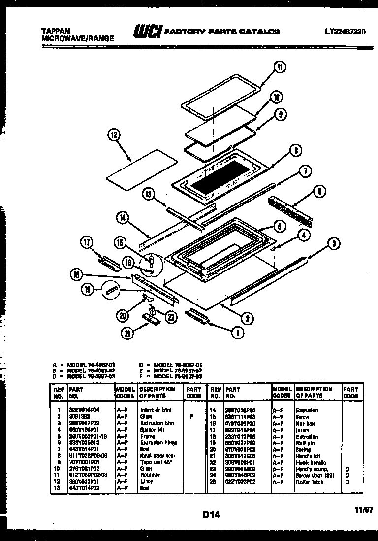 Tappan 76-4967-23-03 top door parts diagram