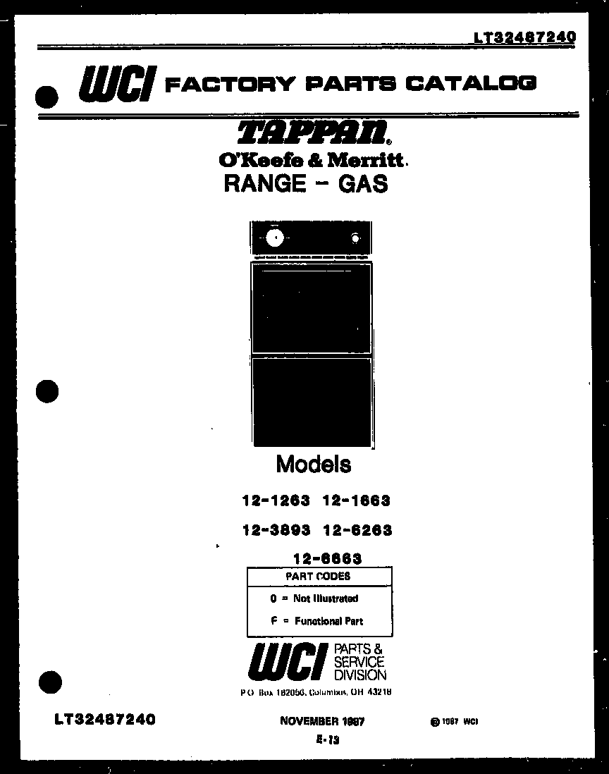 Tappan 12-6263-66-01 cover page diagram