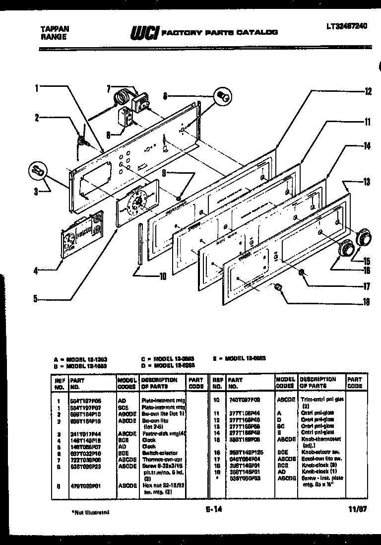 Tappan 12-6263-66-01 control panel diagram