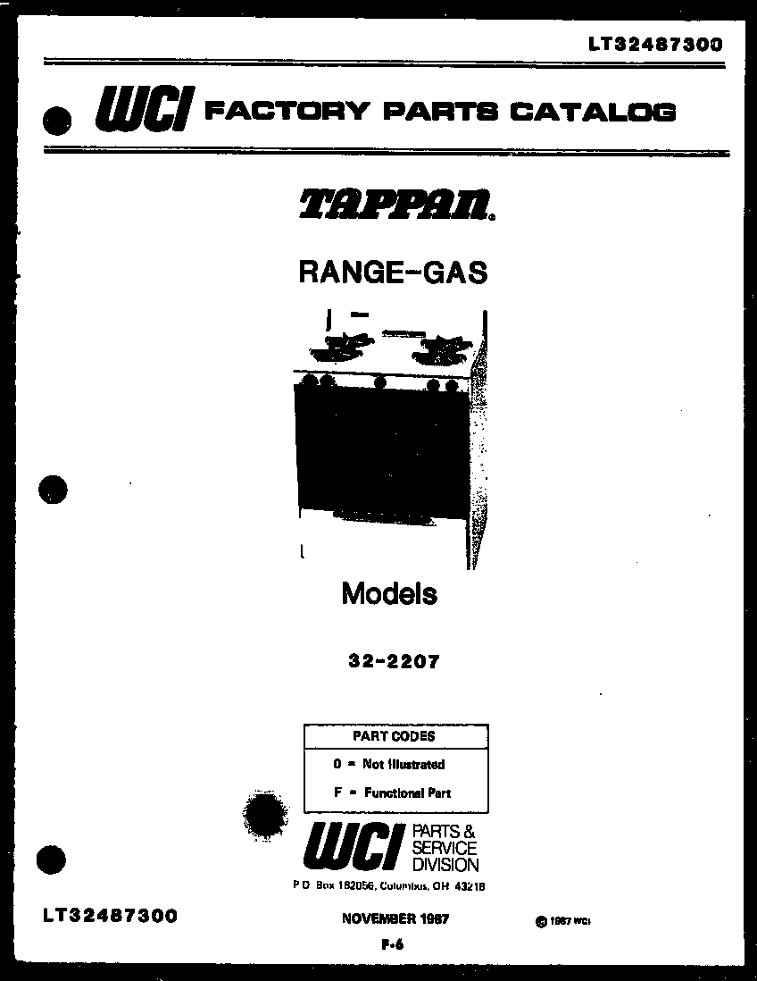 Tappan 32-2207-66-01 cover page diagram