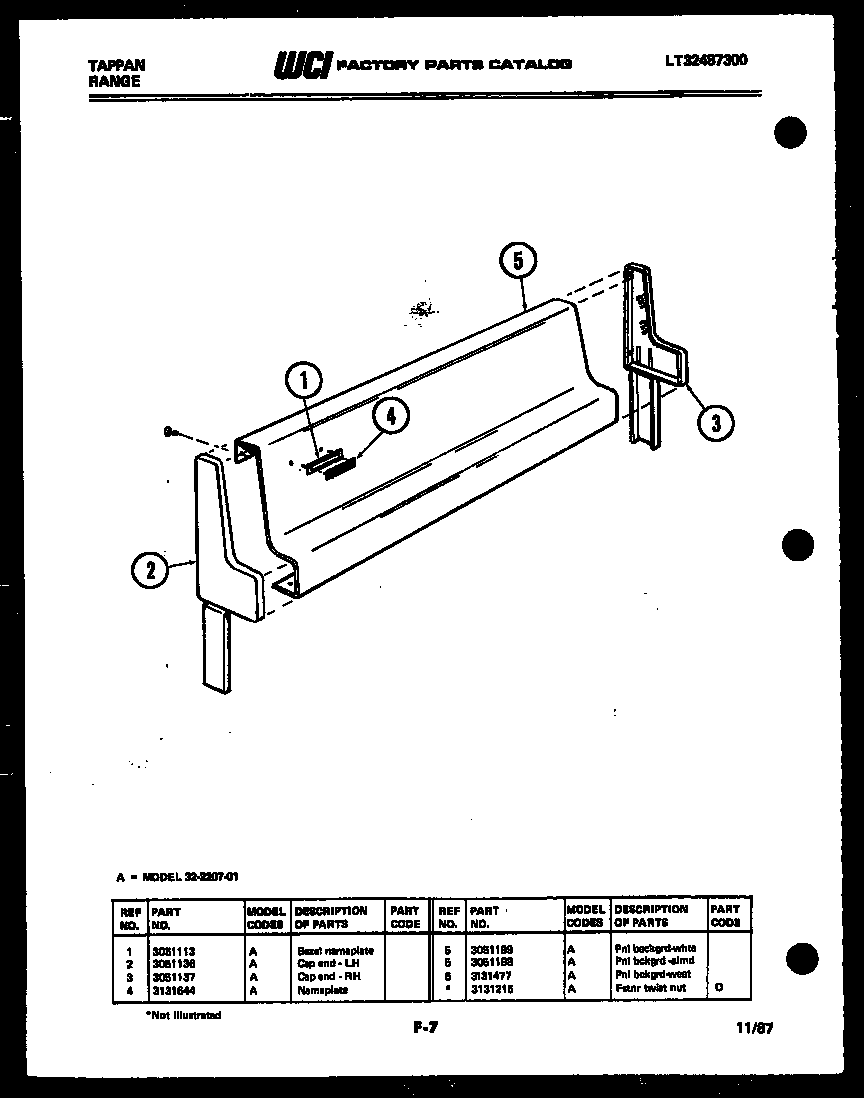 Tappan 32-2207-66-01 backguard diagram