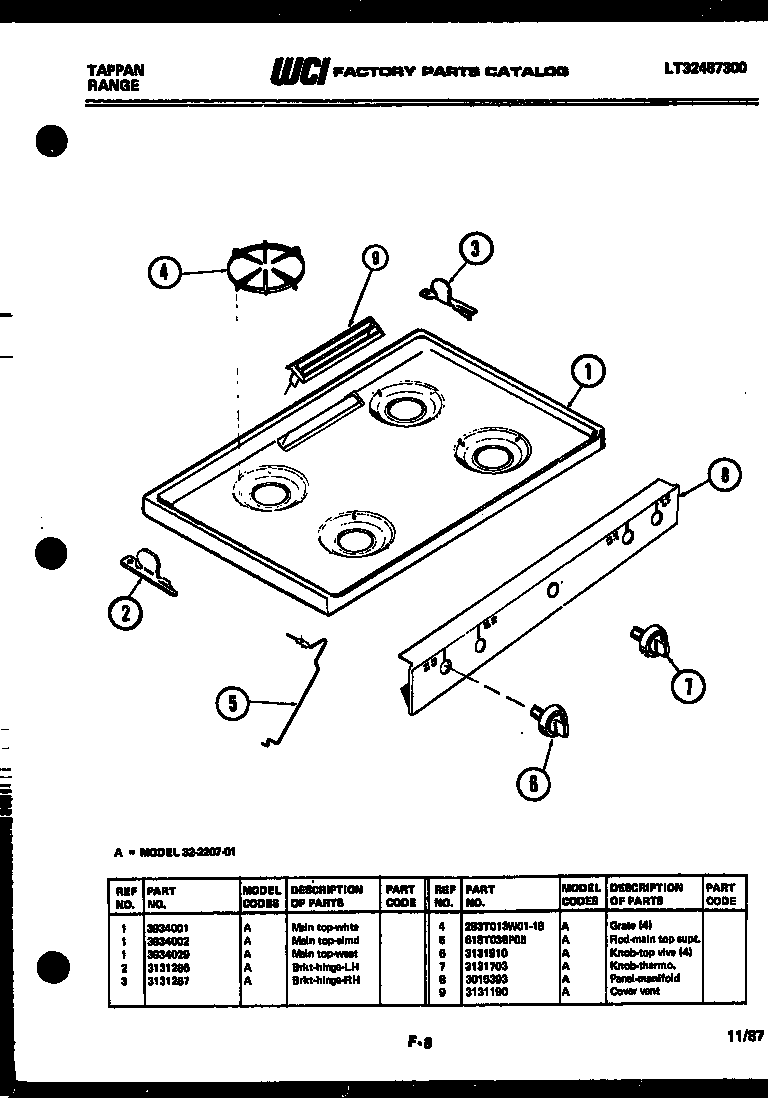 Tappan 32-2207-66-01 cooktop parts diagram