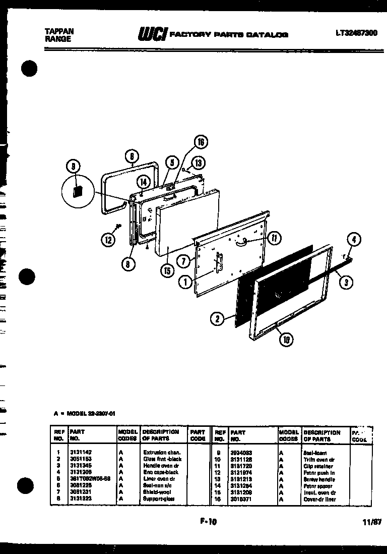 Tappan 32-2207-66-01 door parts diagram