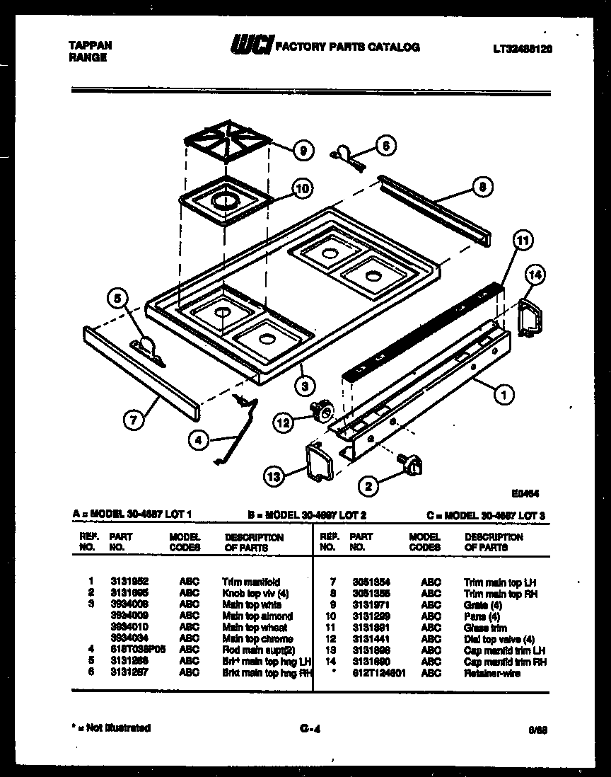 Tappan 30-4687-08-02 cooktop parts diagram