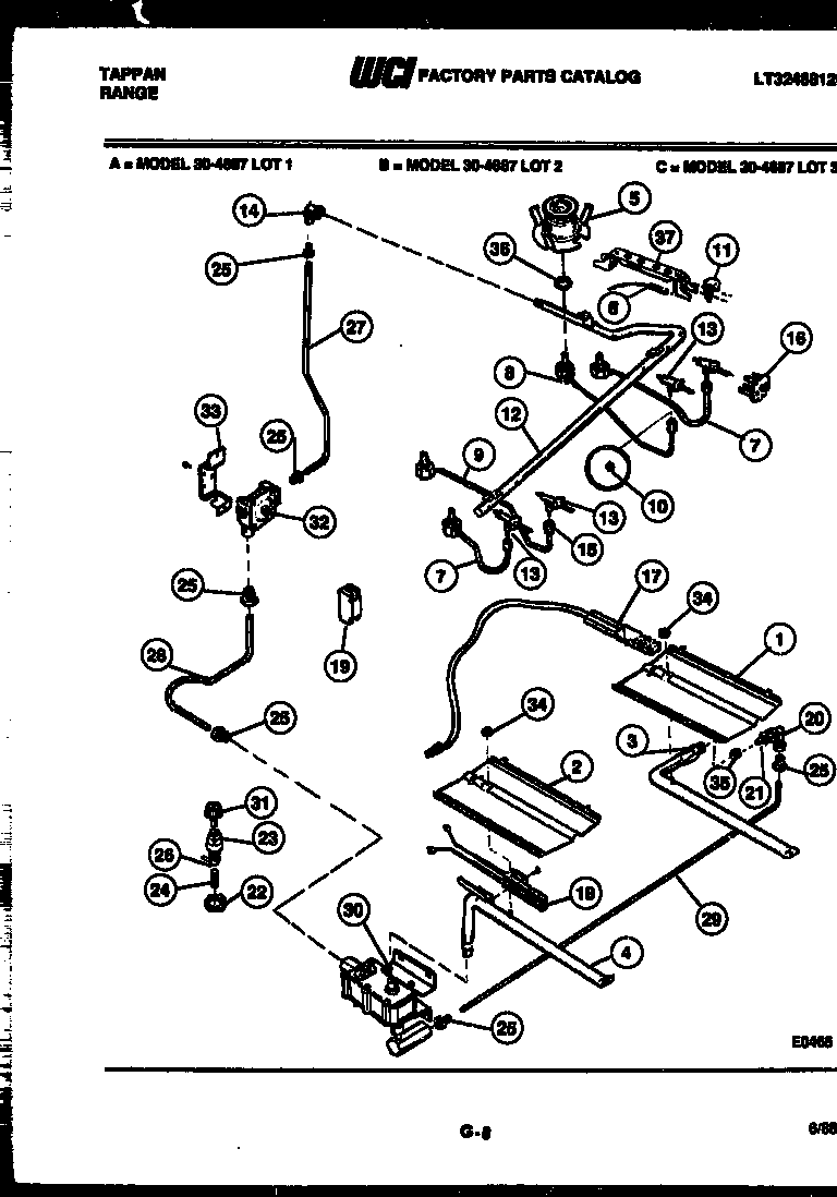 Tappan 30-4687-08-02 burner, manifold and gas control diagram