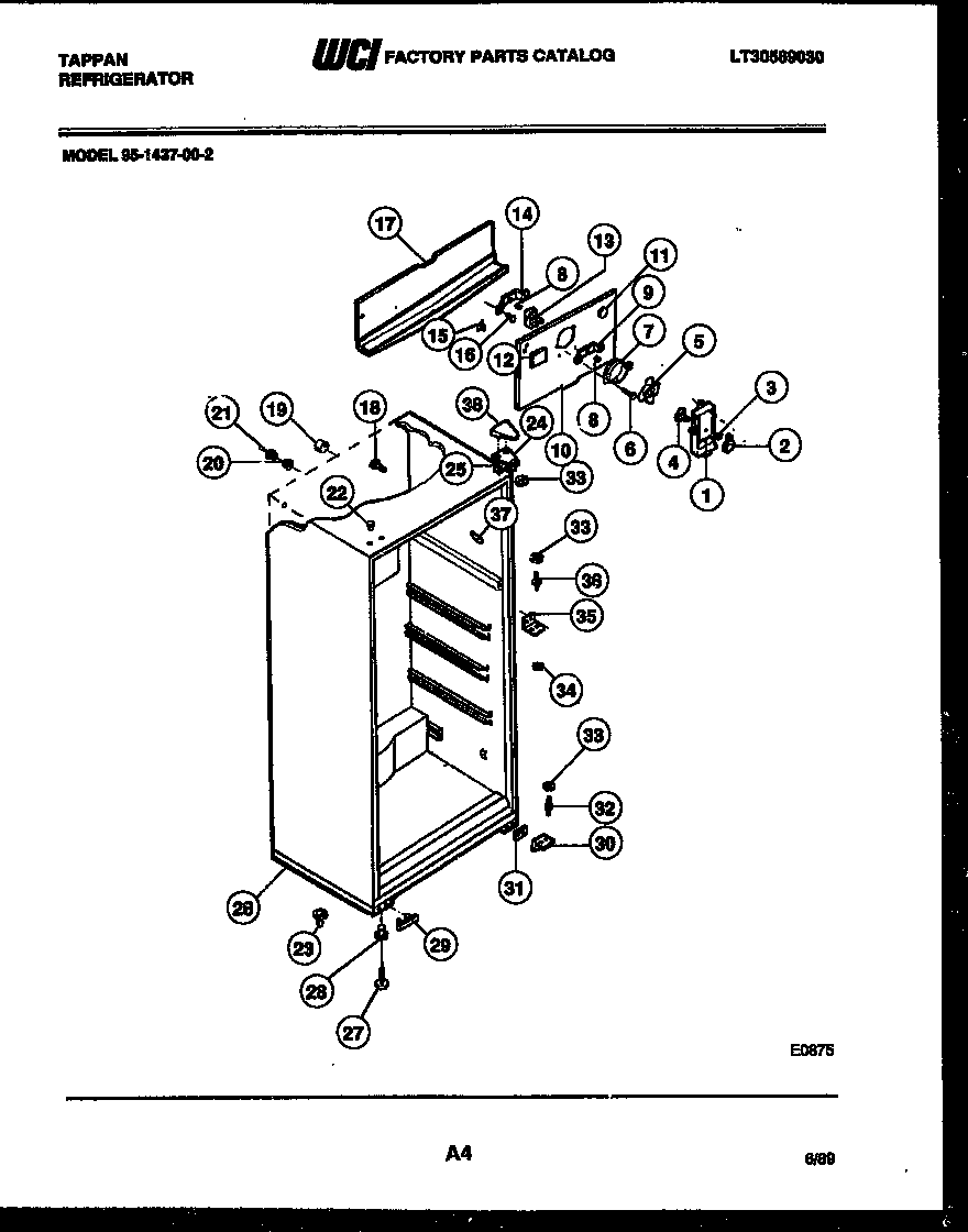 Tappan 95-1437-00-02 cabinet parts diagram