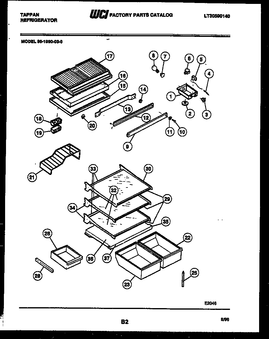 Tappan 95-1990-00-00 shelves and supports diagram
