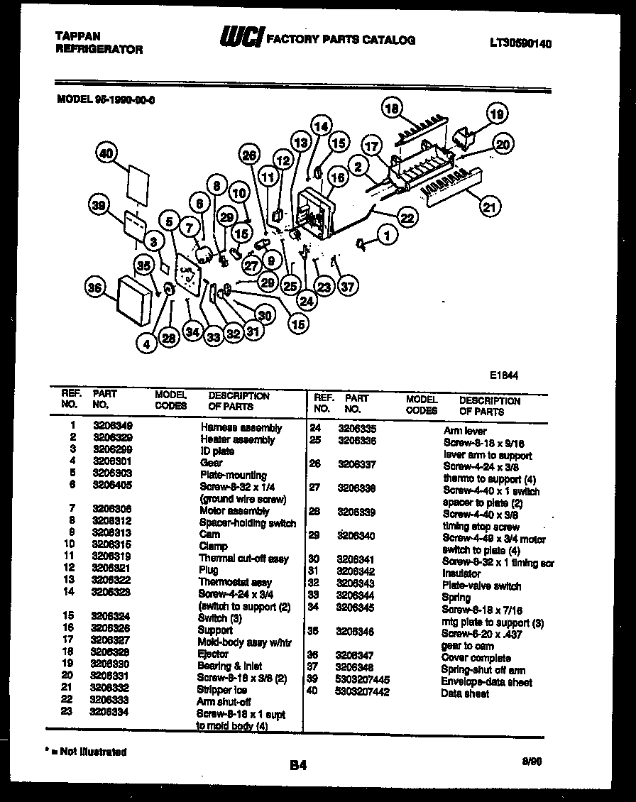 Tappan 95-1990-00-00 ice maker parts diagram
