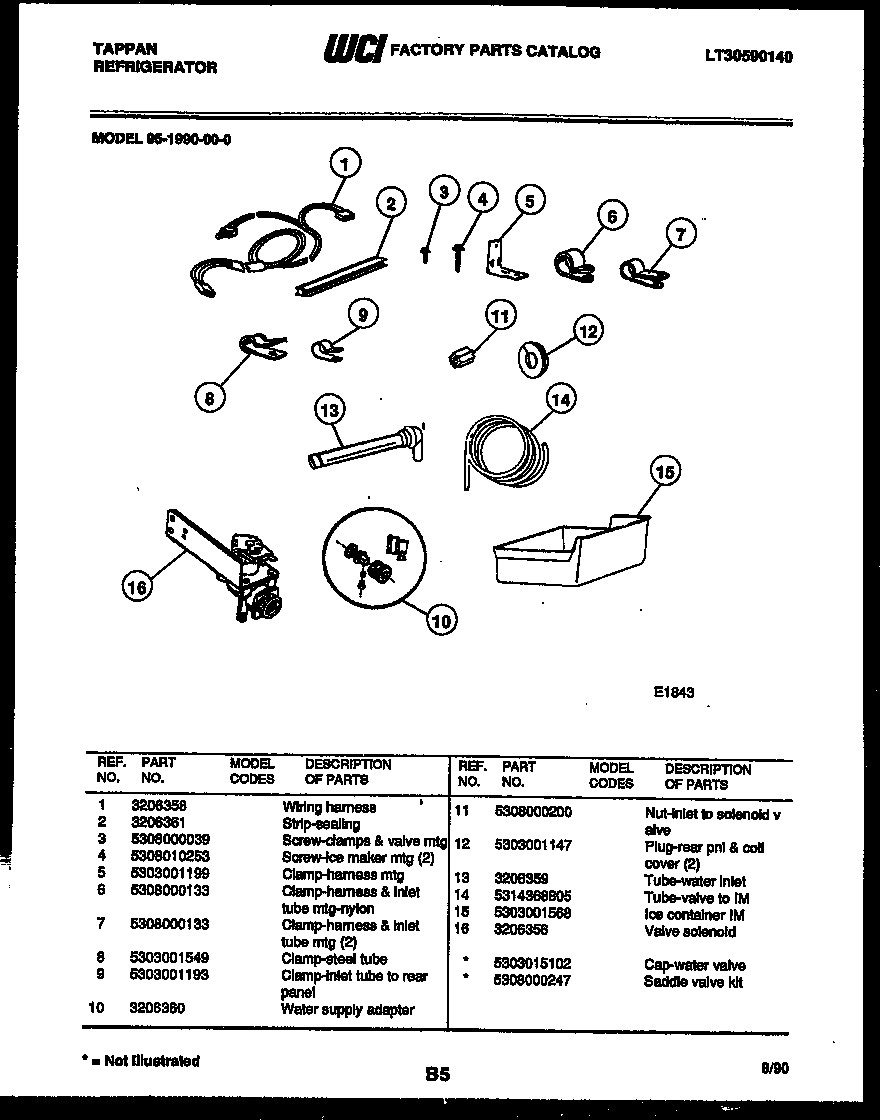Tappan 95-1990-00-00 ice maker installation parts diagram