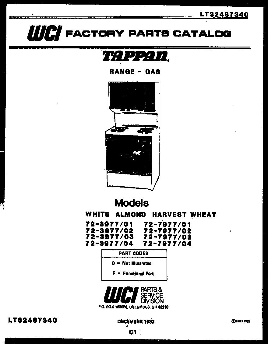 Tappan 72-7977-00-01 cover page diagram