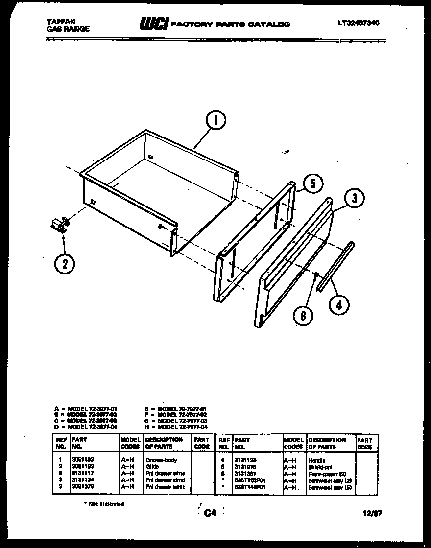 Tappan 72-7977-00-01 drawer parts diagram