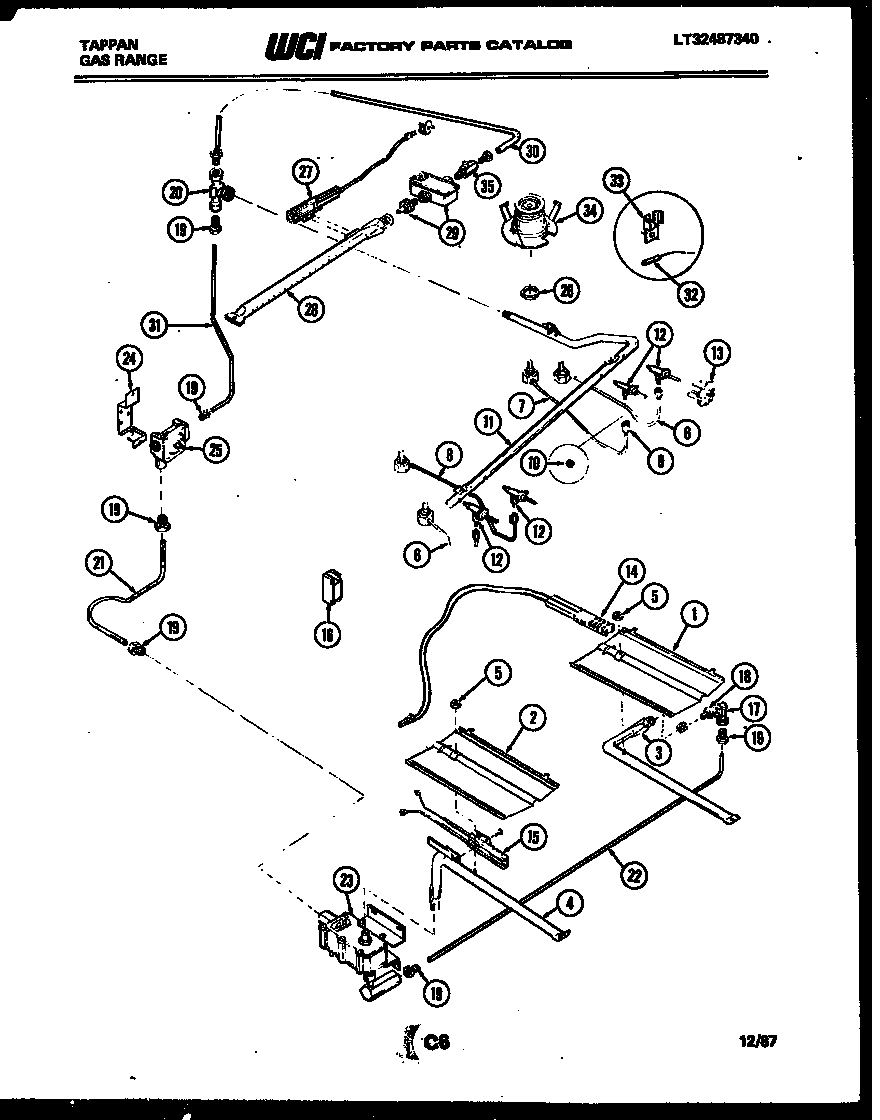 Tappan 72-7977-00-01 burner, manifold and gas control diagram