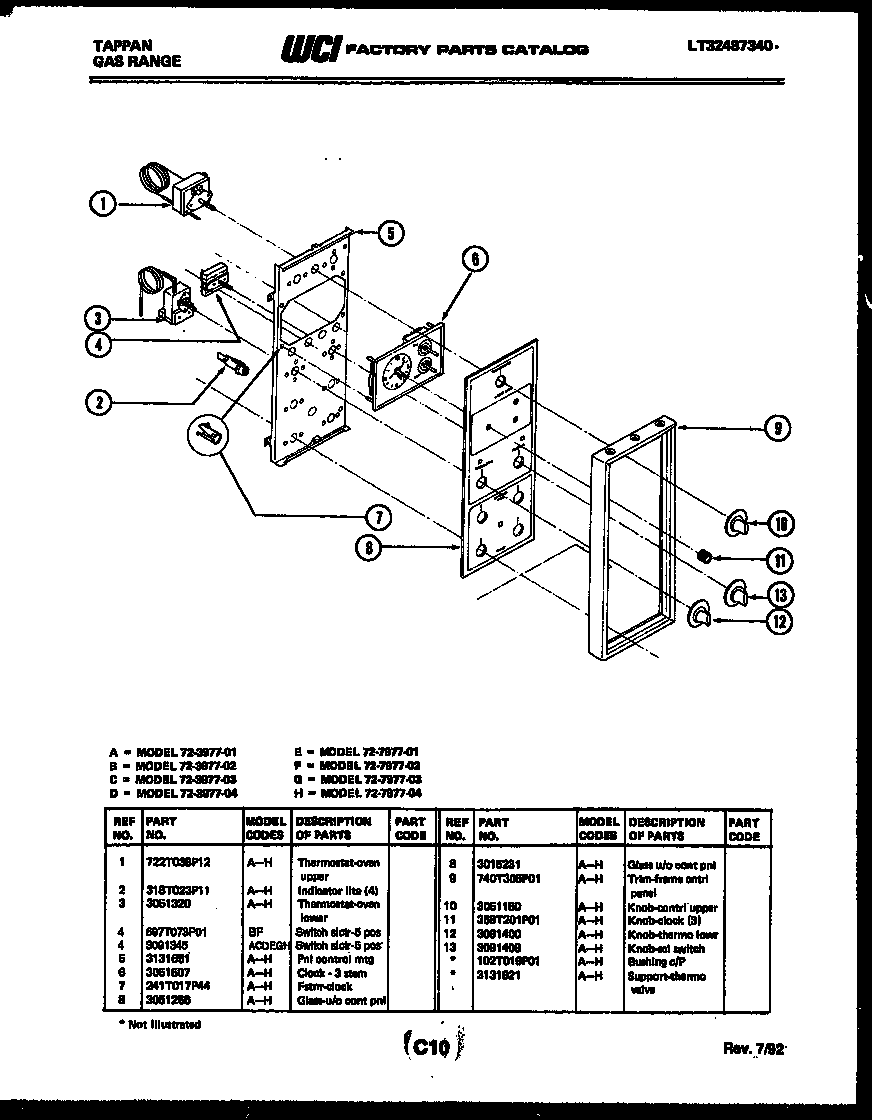 Tappan 72-7977-00-01 control panel diagram