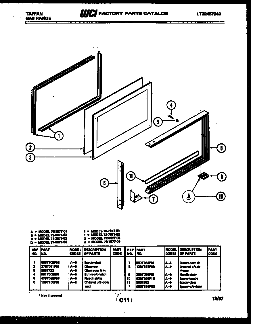 Tappan 72-7977-00-01 upper oven door parts diagram