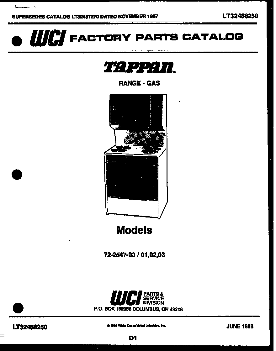 Tappan 72-2547-23-03 cover page diagram