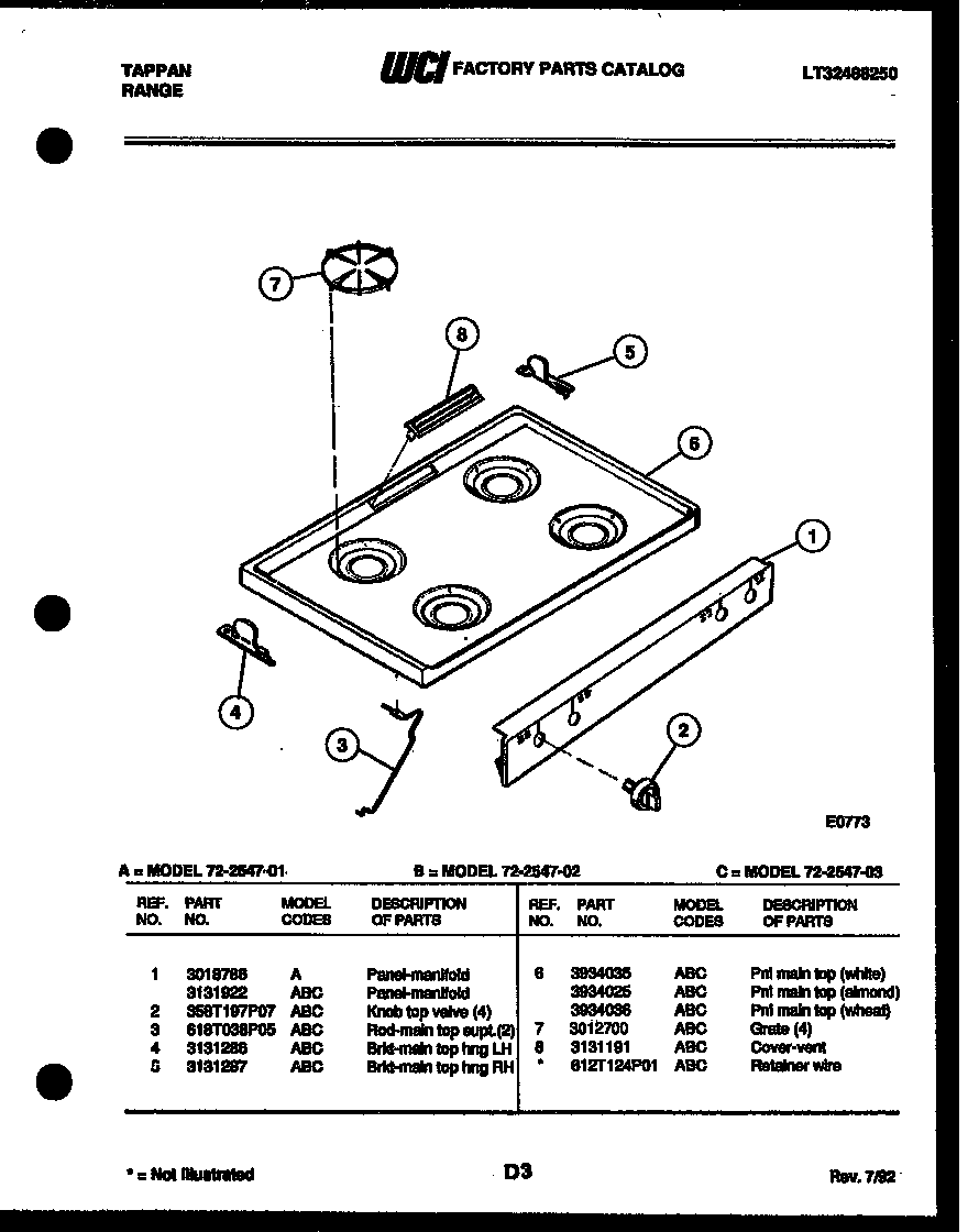 Tappan 72-2547-23-03 cooktop parts diagram