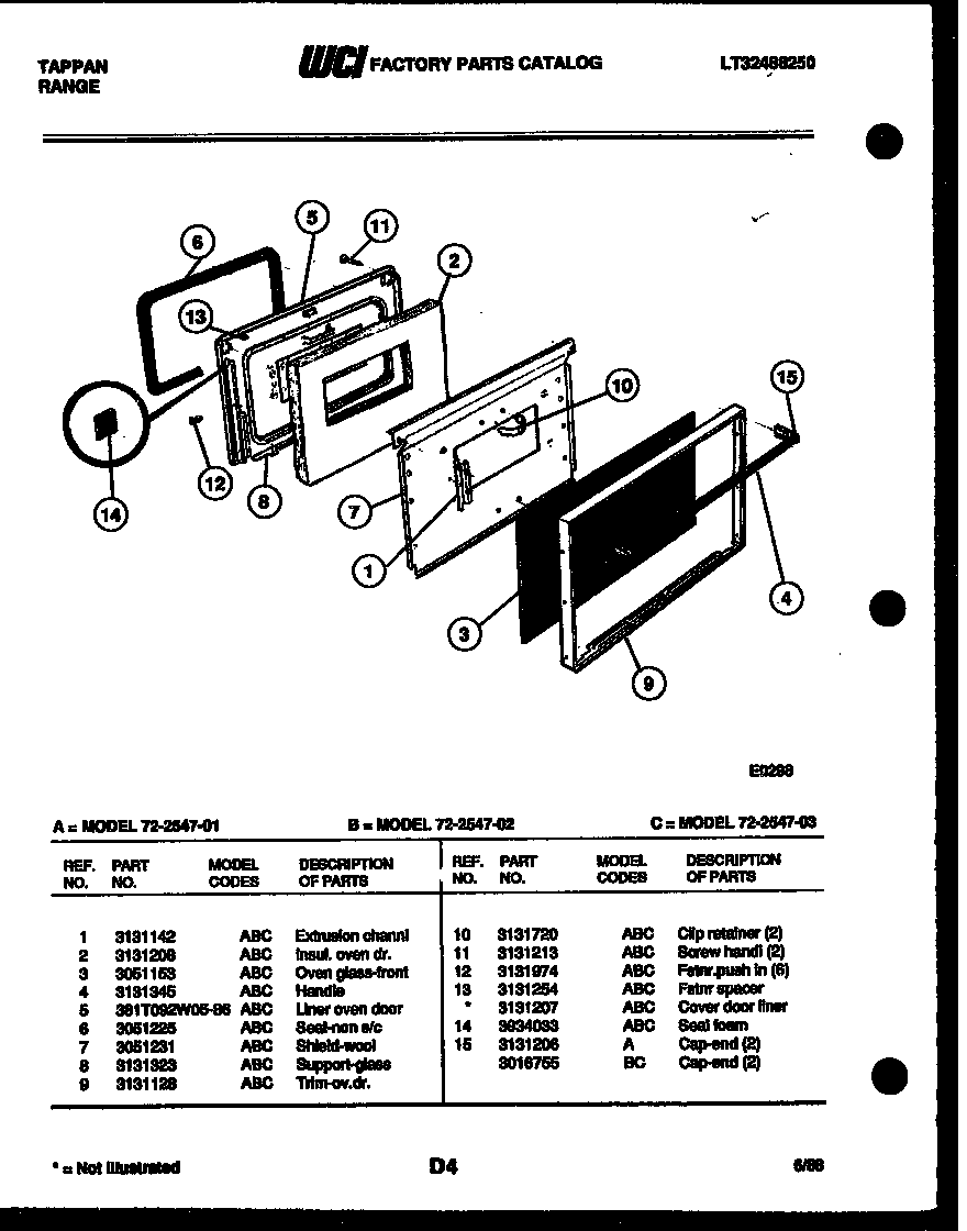 Tappan 72-2547-23-03 lower oven door parts diagram