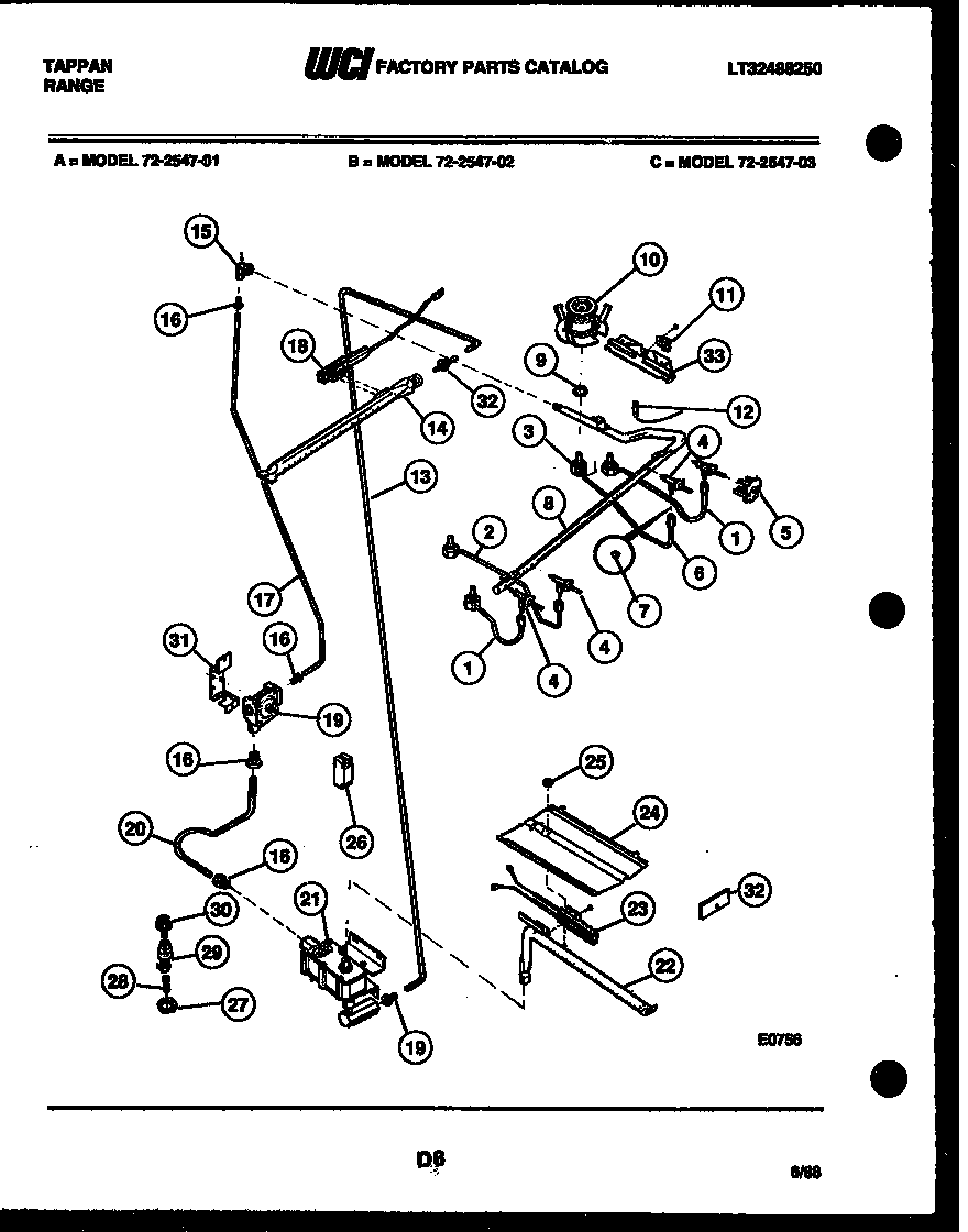 Tappan 72-2547-23-03 burner, manifold and gas control diagram