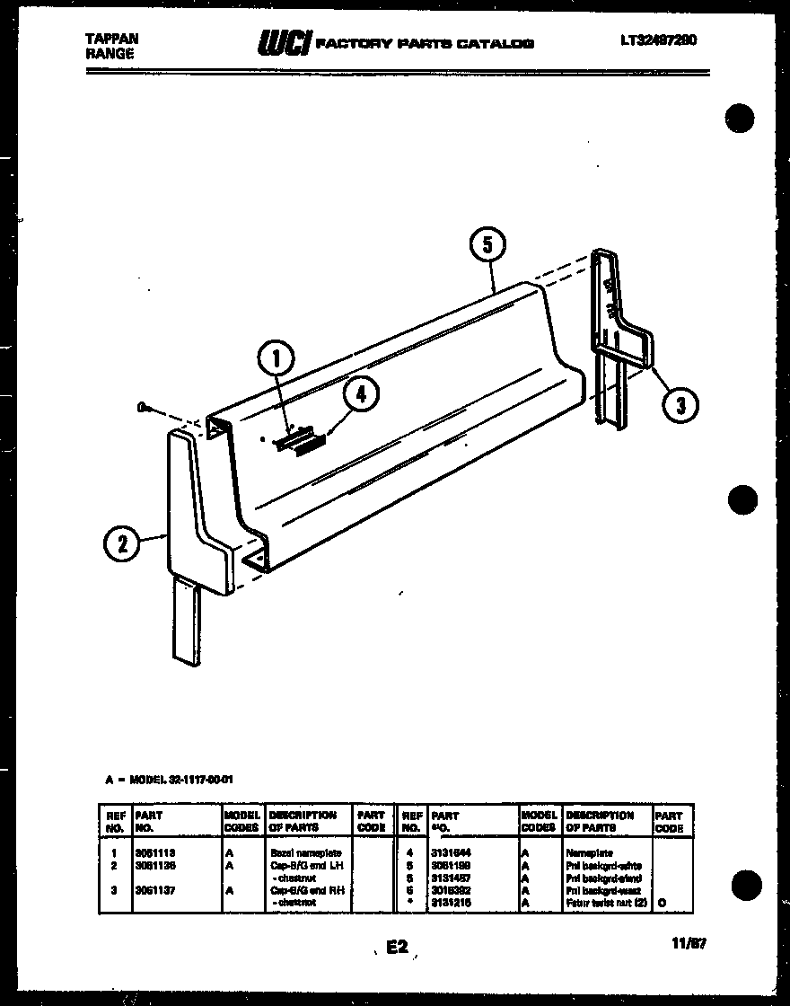 Tappan 32-1117-23-01 backguard diagram