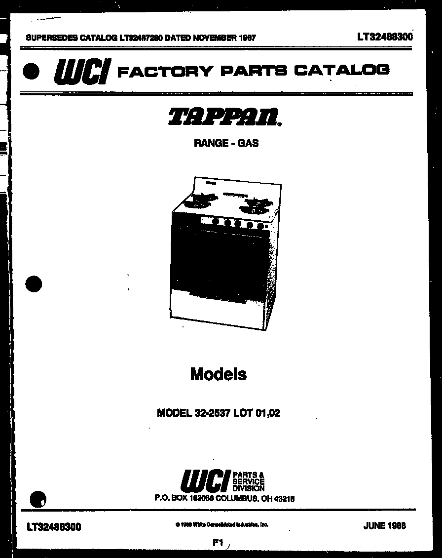 Tappan 32-2537-00-01 cover page diagram
