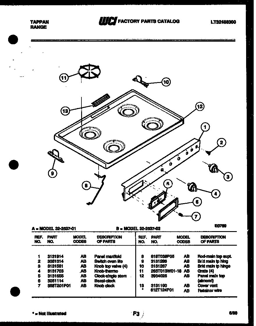 Tappan 32-2537-00-01 cooktop parts diagram