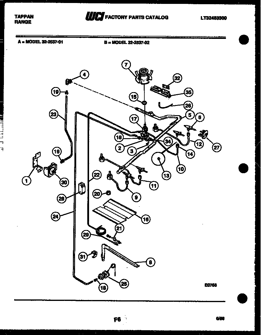 Tappan 32-2537-00-01 burner, manifold and gas control diagram