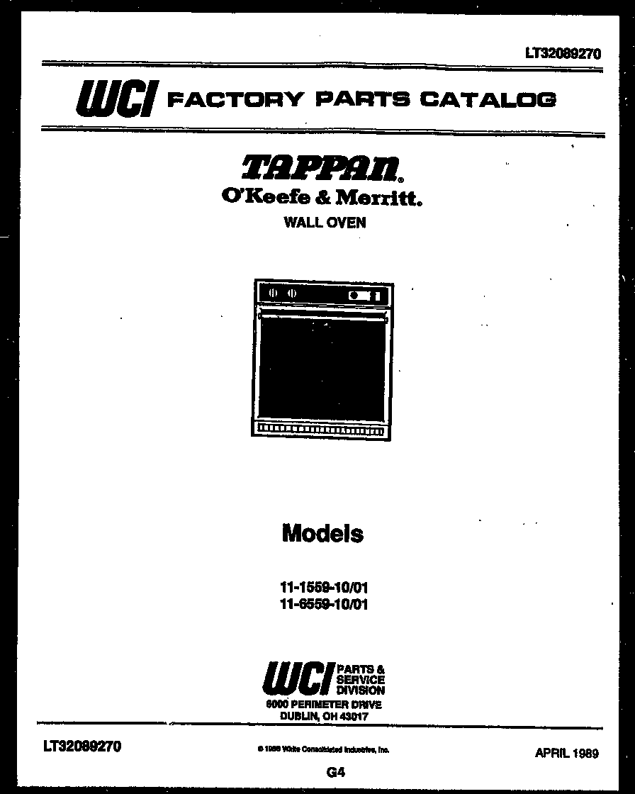 Tappan 11-6559-00-01 cover page- text only diagram