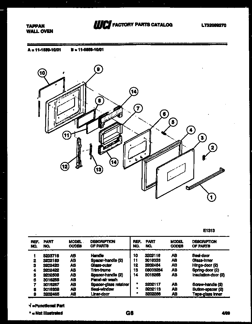 Tappan 11-6559-00-01 door parts diagram