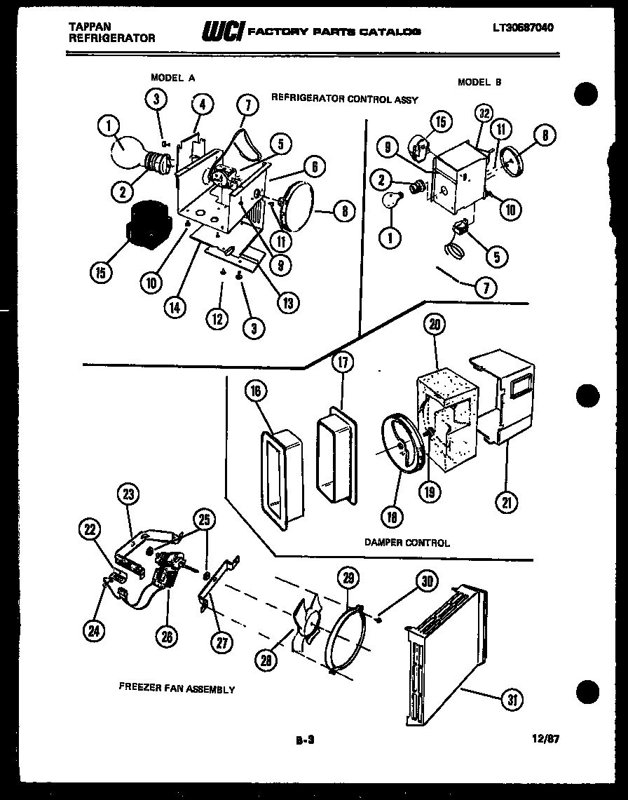 Tappan 95-1967-00-02 refrigerator control assembly, damper control assembly and f diagram