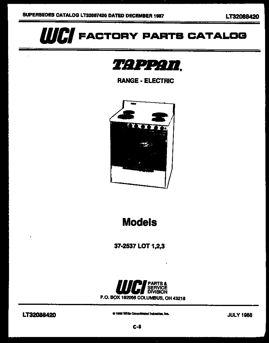 Tappan 37-2537-23-03 cover diagram
