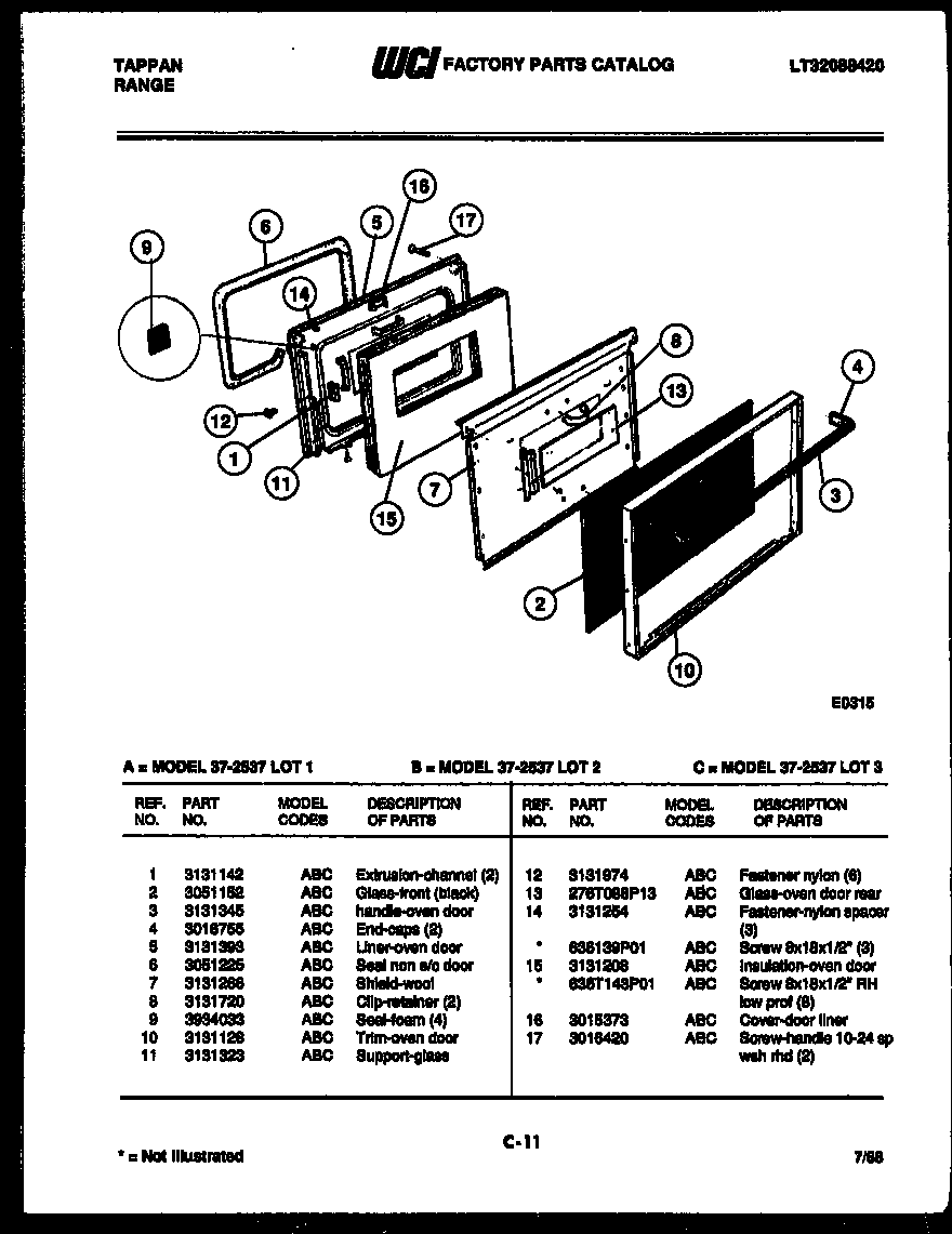 Tappan 37-2537-23-03 door parts diagram