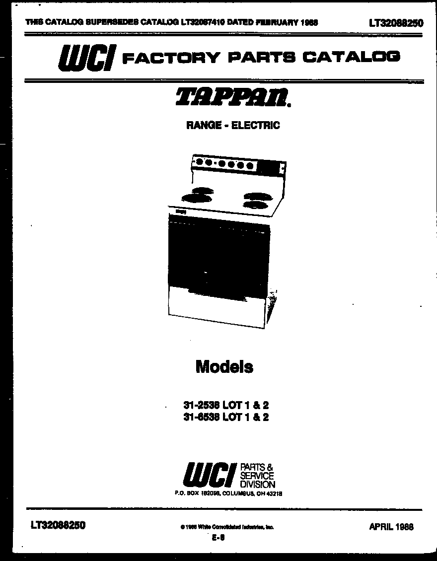 Tappan 31-2538-23-02 cover diagram