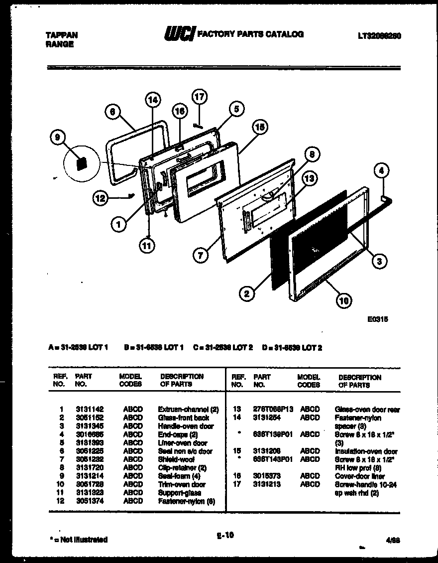 Tappan 31-2538-23-02 door parts diagram