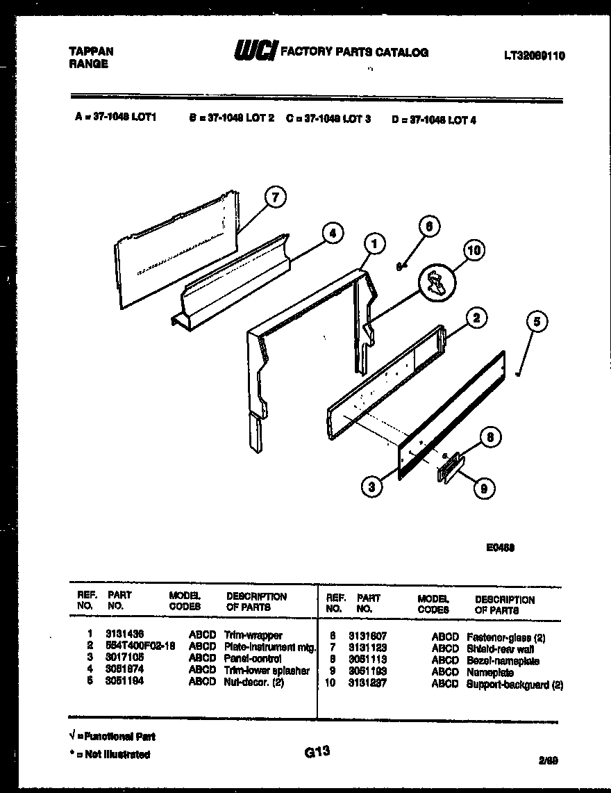 Tappan 37-1048-23-03 backguard diagram