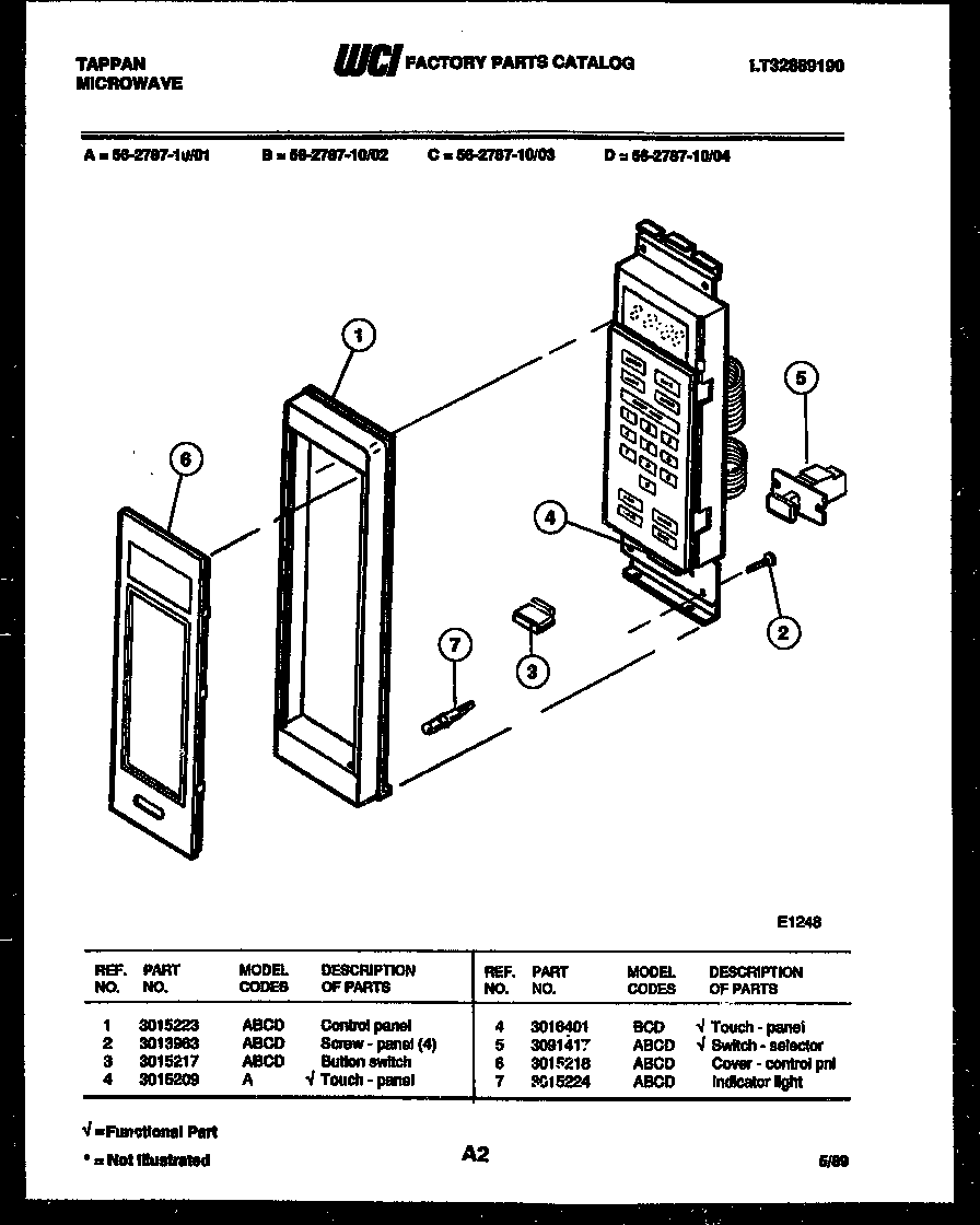 Tappan 56-2787-10-03 control panel diagram