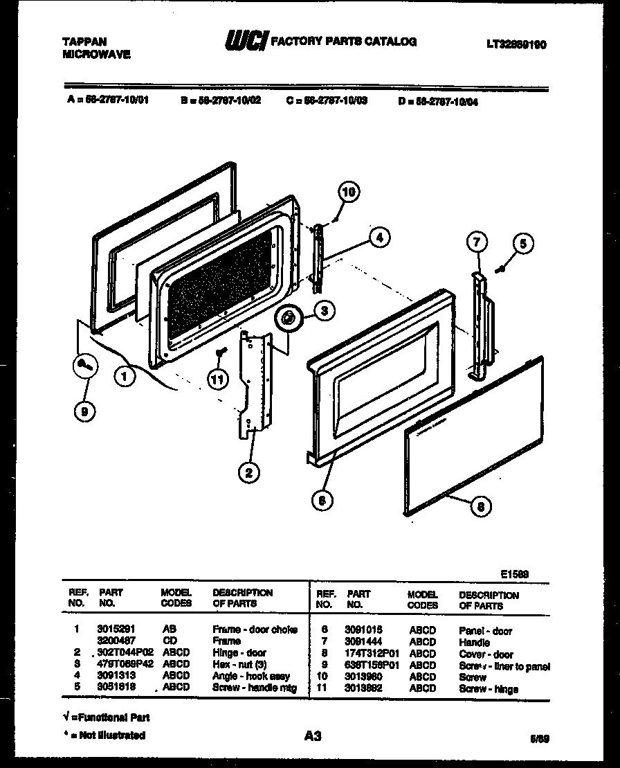 Tappan 56-2787-10-03 door parts diagram