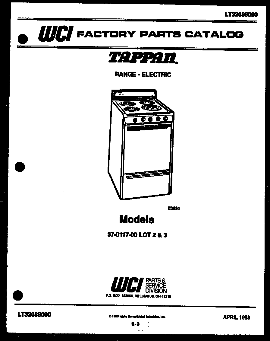 Tappan 37-0117-00-03 front cover diagram