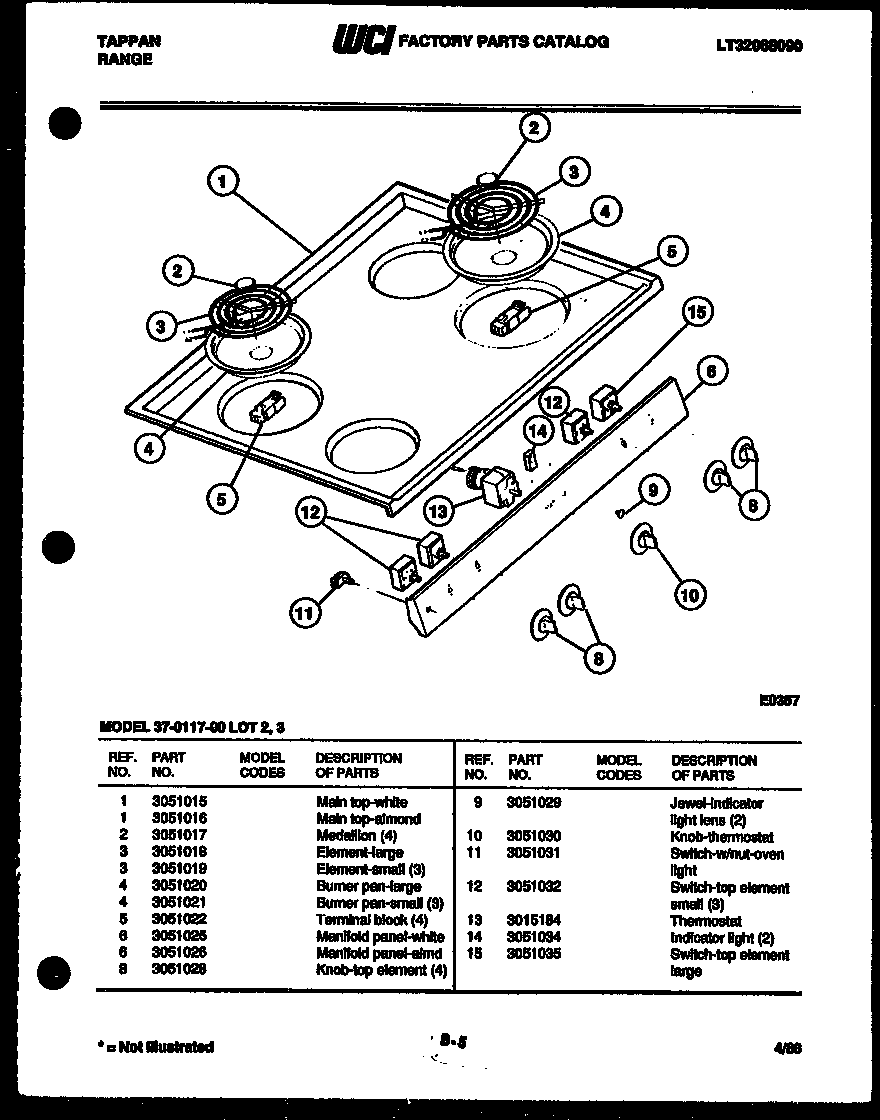 Tappan 37-0117-00-03 cooktop parts diagram