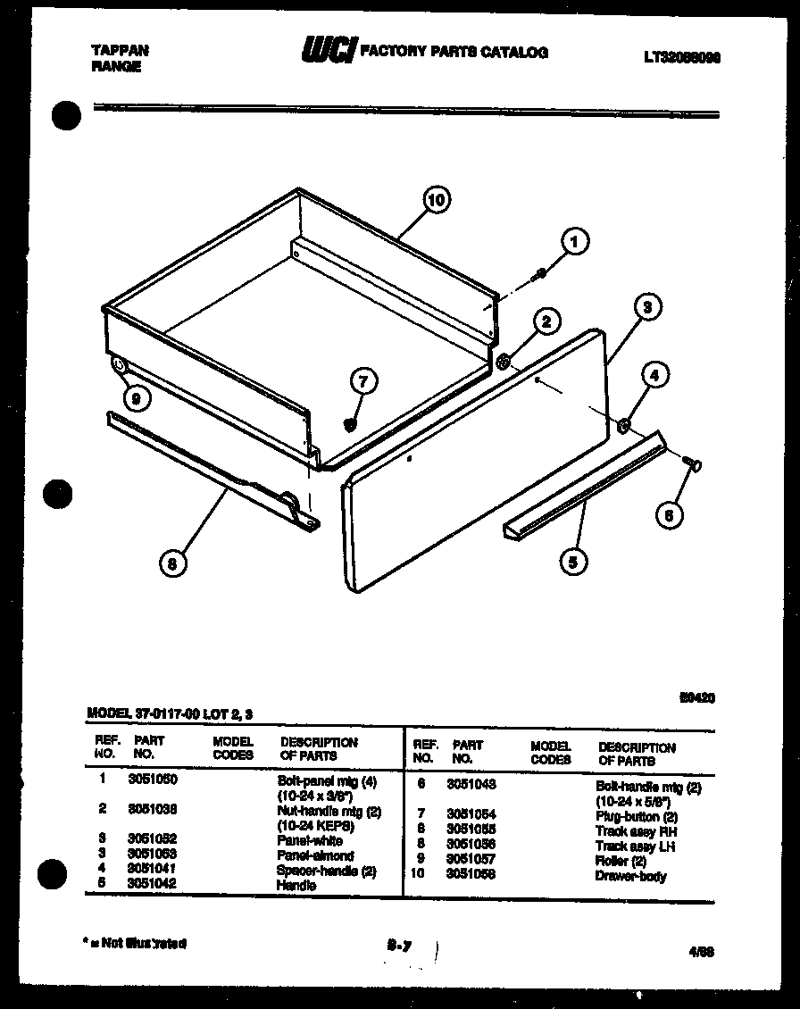 Tappan 37-0117-00-03 drawer parts diagram