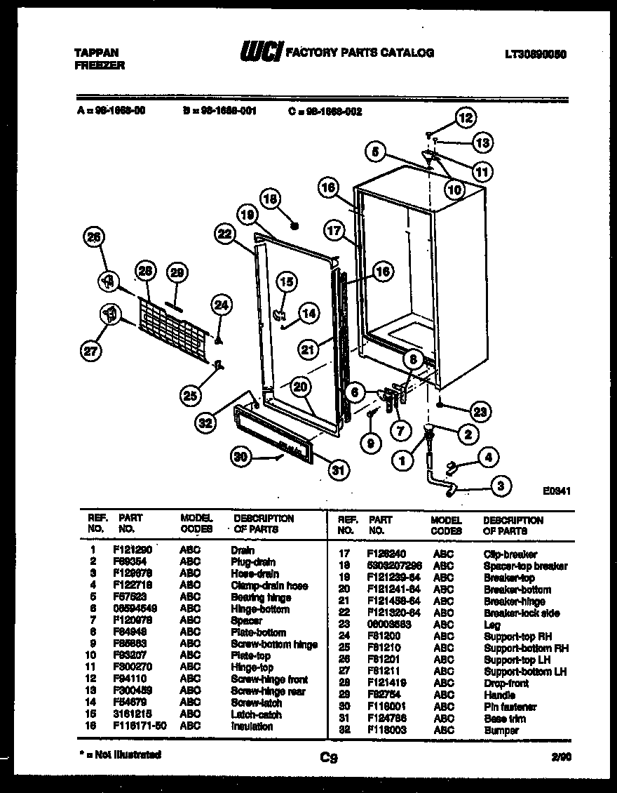 Tappan 98-1668-00-02 cabinet parts diagram