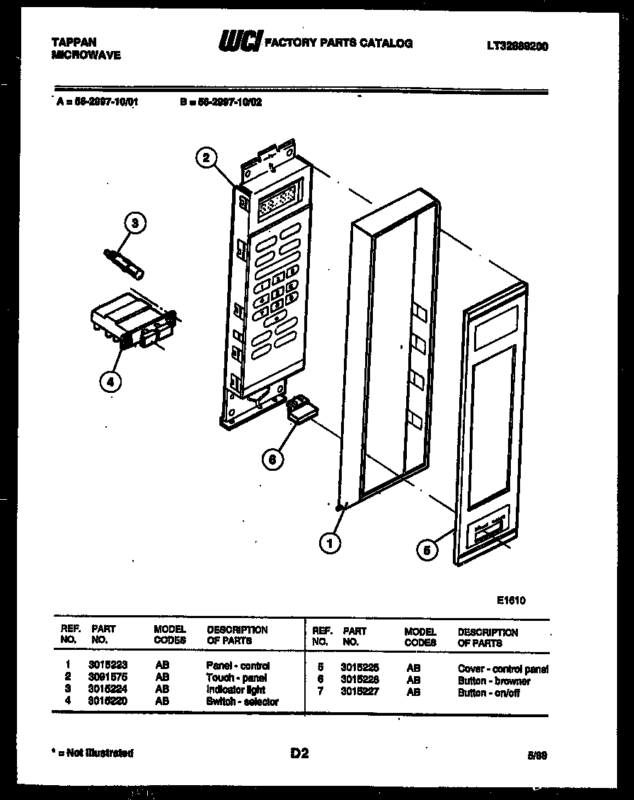 Tappan 56-2997-10-02 control panel diagram