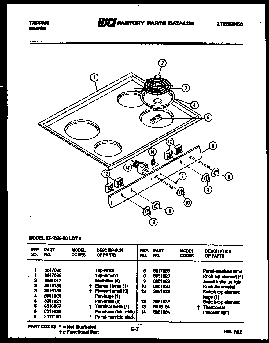 Tappan 37-1028-00-01 cooktop parts diagram
