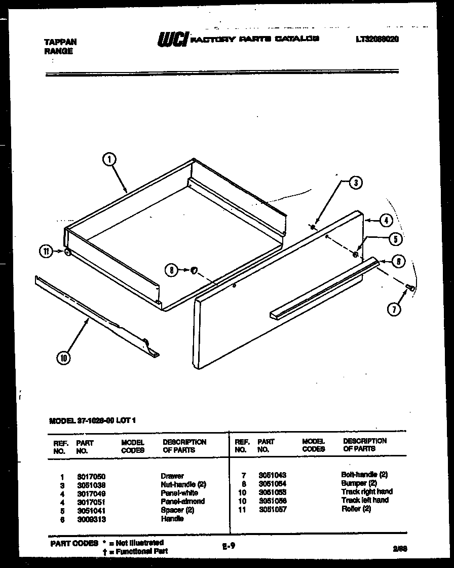 Tappan 37-1028-00-01 drawer parts diagram
