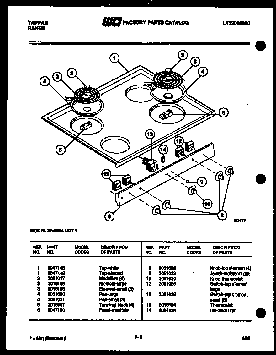 Tappan 37-1004-23-01 cooktop parts diagram
