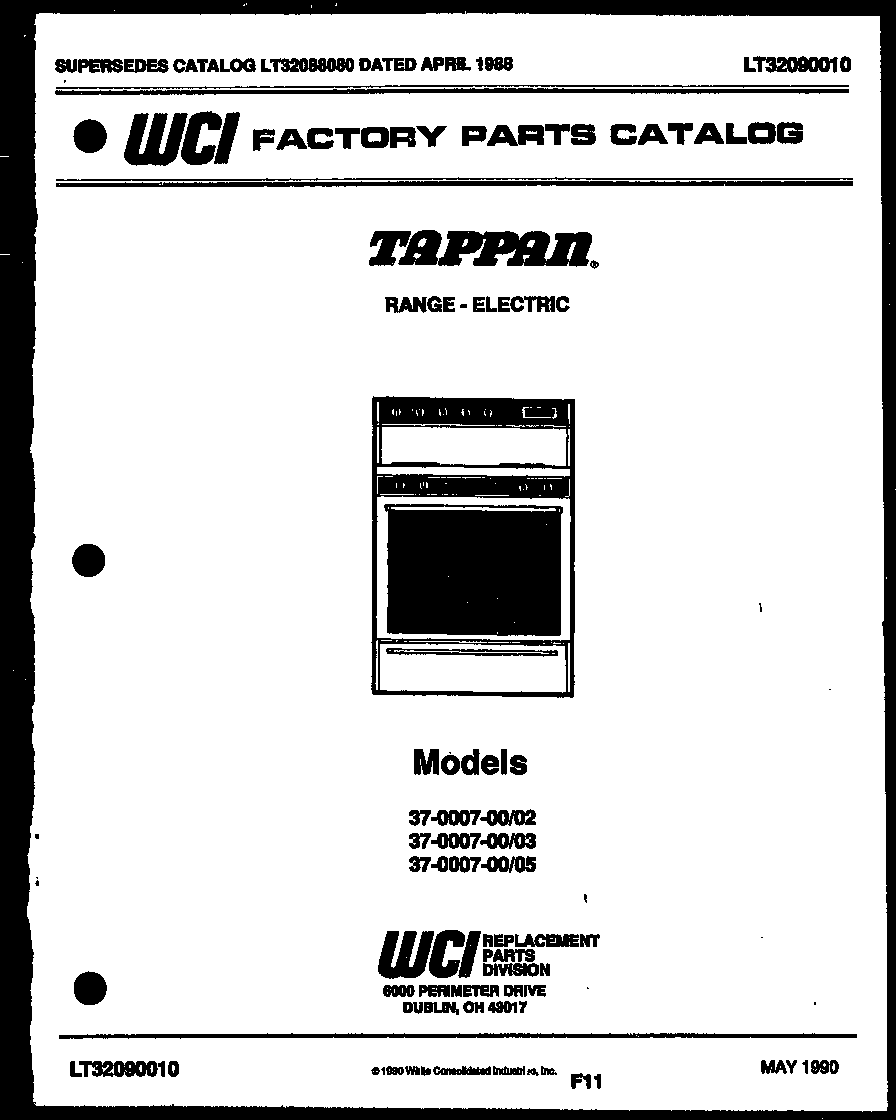 Tappan 37-0007-00-03 front cover diagram