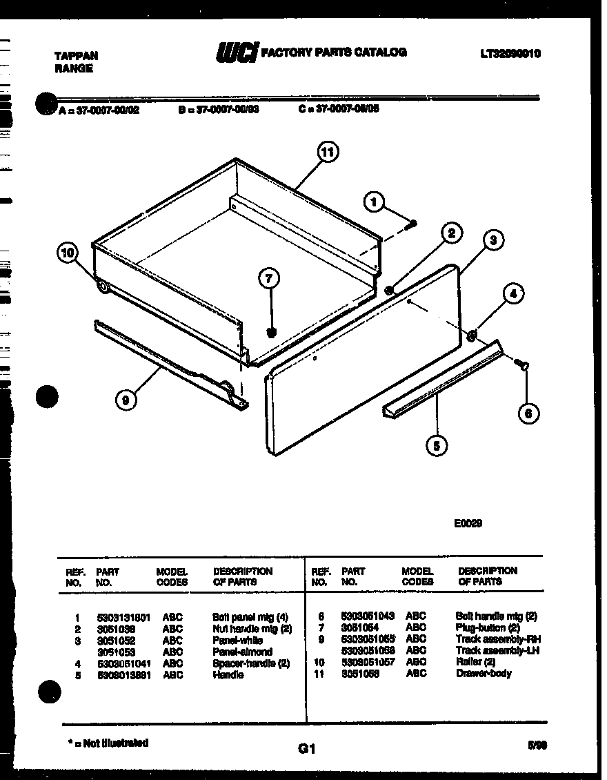 Tappan 37-0007-00-03 drawer parts diagram