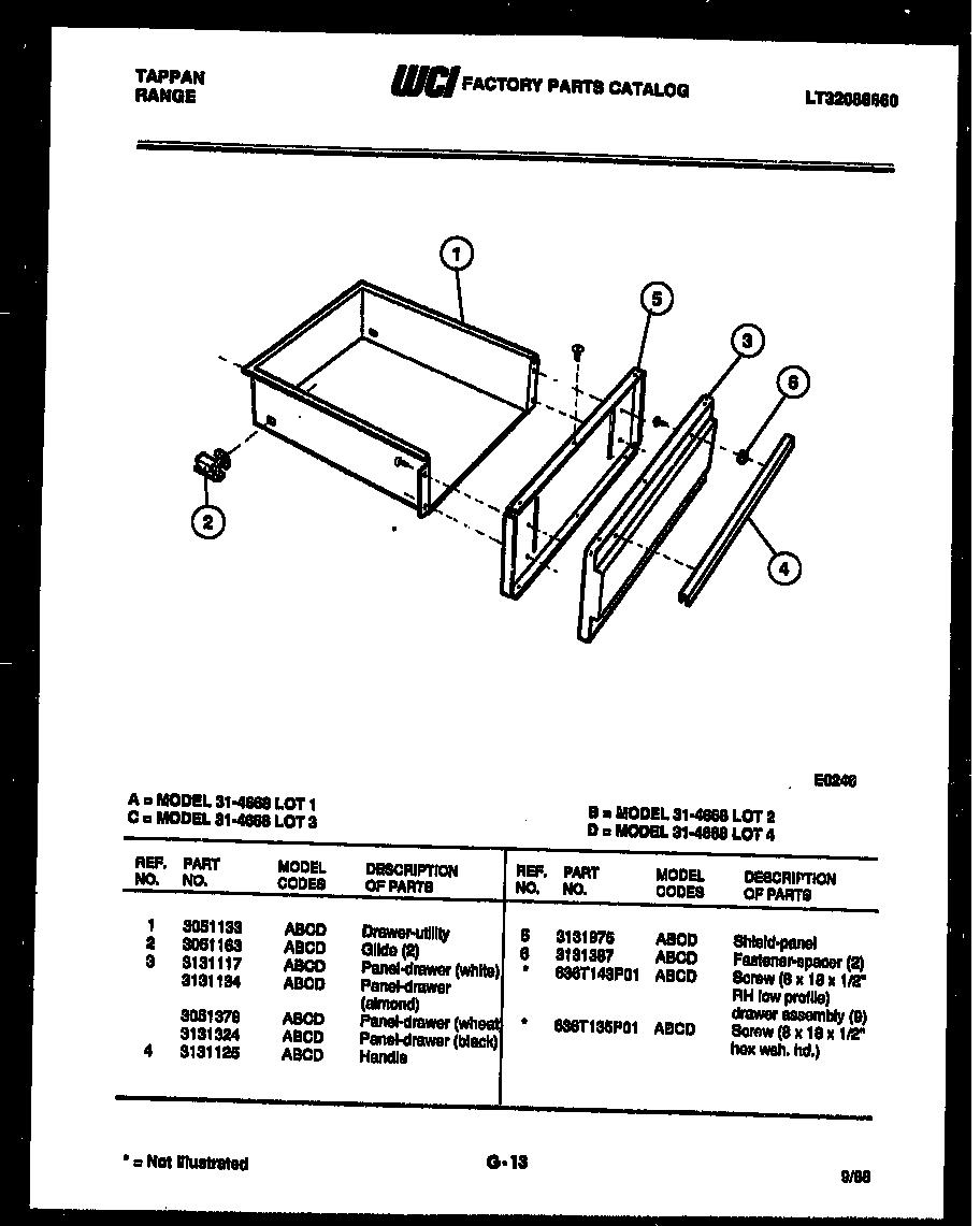 Tappan 31-4668-00-03 drawer parts diagram