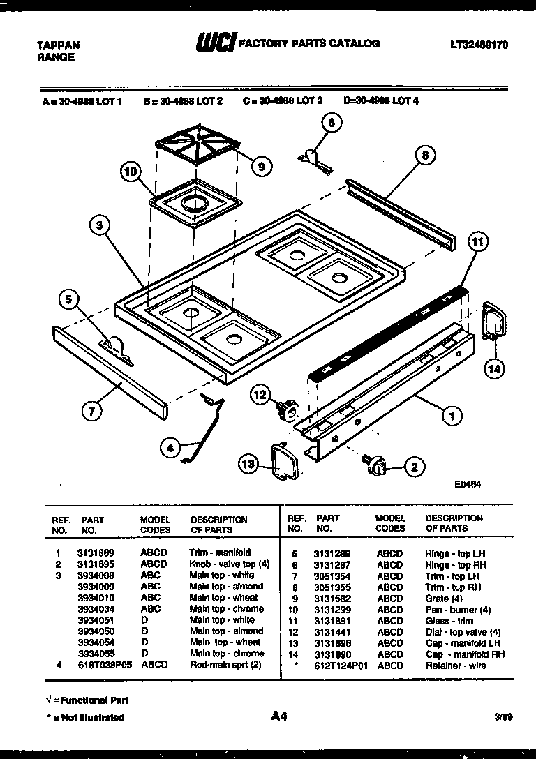 Tappan 30-4988-23-04 cooktop parts diagram