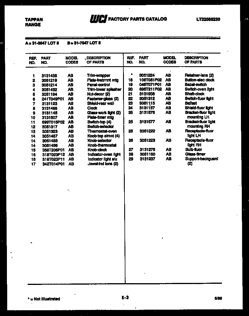 Tappan 31-4998-00-01 cooktop parts diagram