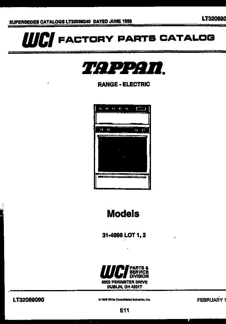 Tappan 30-6758-23-02 cover page diagram